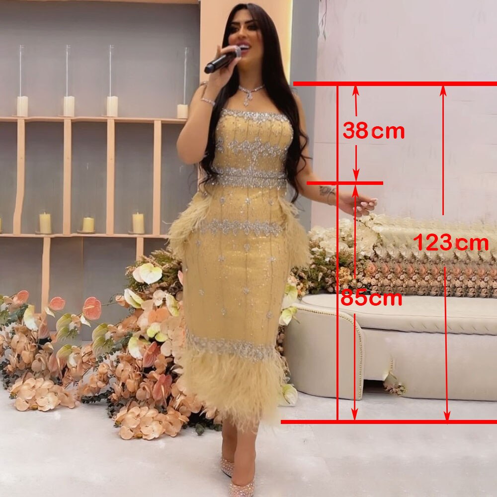 Grey Mermaid Midi Length Evening Dresses Gowns Beaded Sexy Feather Rear Leg Split 2025 For Women Party LA71669