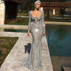 Vestidos de noche sexys de sirena gris 2025, sin abertura, largos hasta el suelo, para mujer, fiesta LA71237 