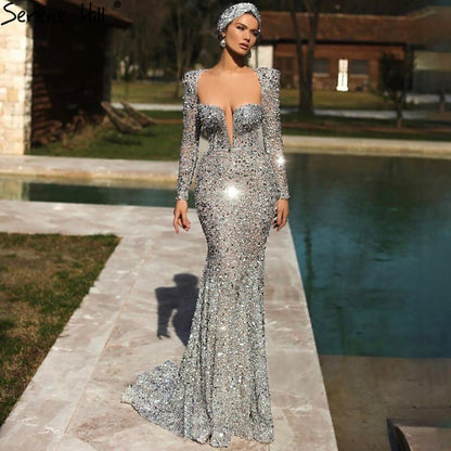 Grey Mermaid Sexy Evening Dresses Gowns 2025 No Split Floor Length For Women Party LA71237