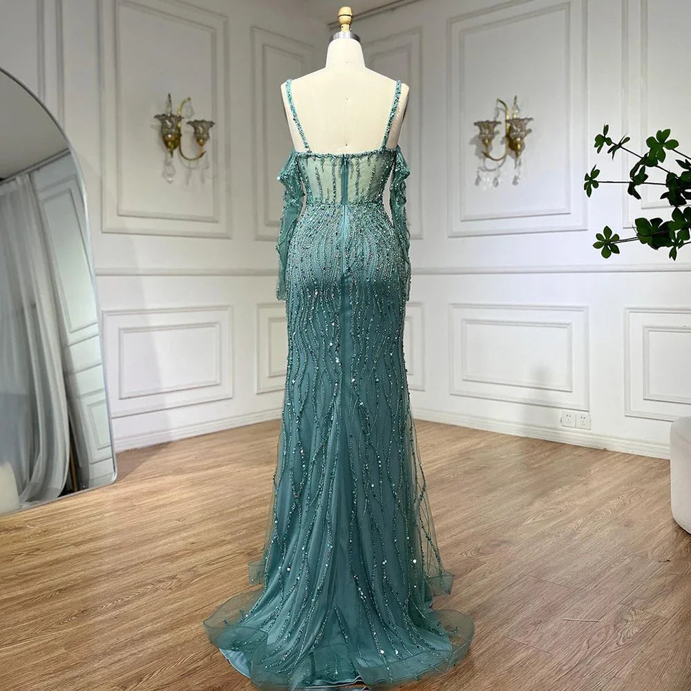Grau Meerjungfrau Spaghetti Strap Luxus Perlen Elegante Abendkleider Kleider 2025 Für Frau Hochzeit Party LA71650 