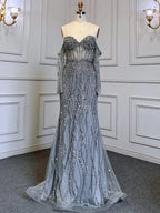 Grau Meerjungfrau Spaghetti Strap Luxus Perlen Elegante Abendkleider Kleider 2025 Für Frau Hochzeit Party LA71650 