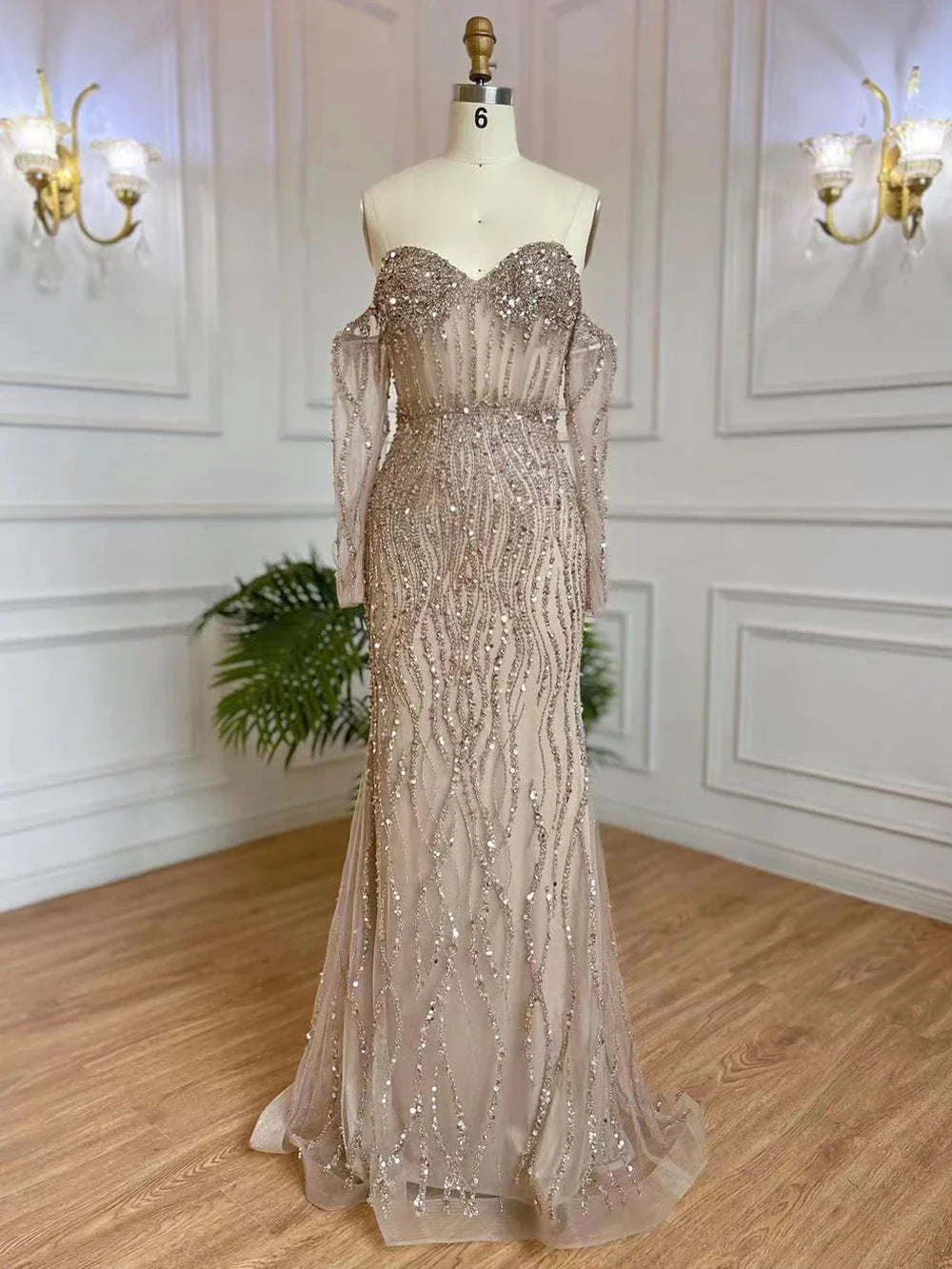Grau Meerjungfrau Spaghetti Strap Luxus Perlen Elegante Abendkleider Kleider 2025 Für Frau Hochzeit Party LA71650 