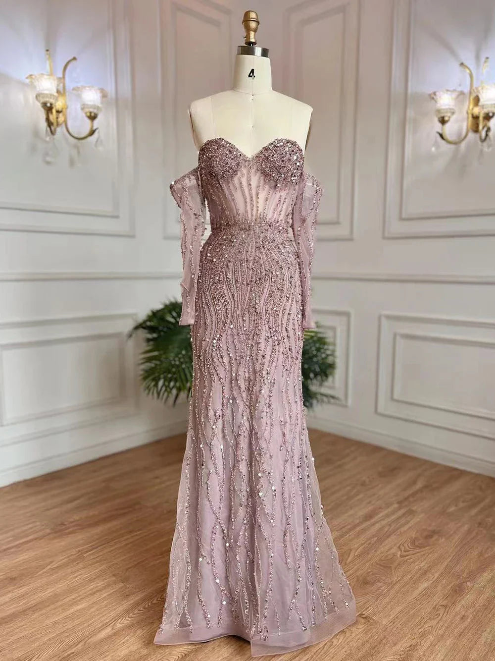 Grau Meerjungfrau Spaghetti Strap Luxus Perlen Elegante Abendkleider Kleider 2025 Für Frau Hochzeit Party LA71650 