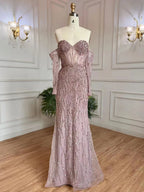 Grau Meerjungfrau Spaghetti Strap Luxus Perlen Elegante Abendkleider Kleider 2025 Für Frau Hochzeit Party LA71650 