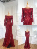 Vestidos de noche de lujo con abertura y corte sirena gris, elegantes vestidos de noche con cuentas y plumas, para mujer, fiesta formal LA70828 