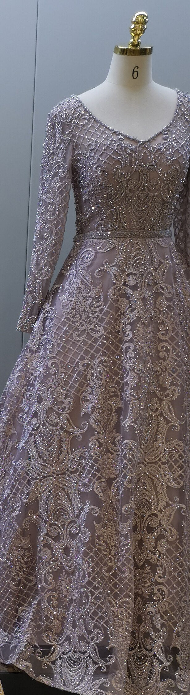 Grey Muslim Lace Beaded Evening Dresses Gowns 2025 Long A-Line Luxury For Women Party LA71472