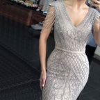 Grey Nude Mermaid Elagant Luxury Evening Gowns 2025 Beading Backless Sexy For Women Party  LA70799