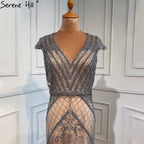 Grey Nude Mermaid Elagant Luxury Evening Gowns 2025 Beading Backless Sexy For Women Party  LA70799