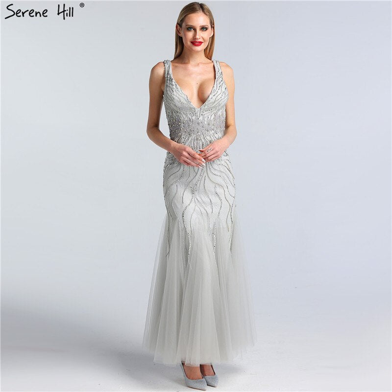 Grey Nude Mermaid Evening Dresses Gowns 2025 Beaded Elegant Luxury For Woman Party LA60983A
