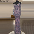 Vestidos de noche de sirena con cuentas en gris y rosa, elegantes y sexys, de lujo, para mujer, para fiestas, LA71279 