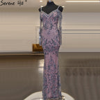 Vestidos de noche de sirena con cuentas en gris y rosa, elegantes y sexys, de lujo, para mujer, para fiestas, LA71279 