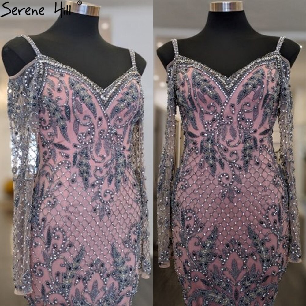 Vestidos de noche de sirena con cuentas en gris y rosa, elegantes y sexys, de lujo, para mujer, para fiestas, LA71279 