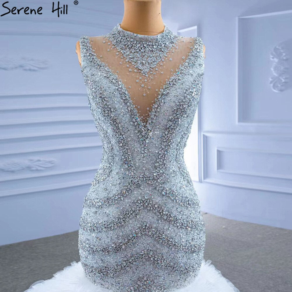 Grau Weiß Meerjungfrau Hochzeit Kleider 2025 Luxus Perlen Rüschen Elegante Braut Kleider HM67295 Nach Maß 