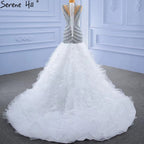 Grau Weiß Meerjungfrau Hochzeit Kleider 2025 Luxus Perlen Rüschen Elegante Braut Kleider HM67295 Nach Maß 