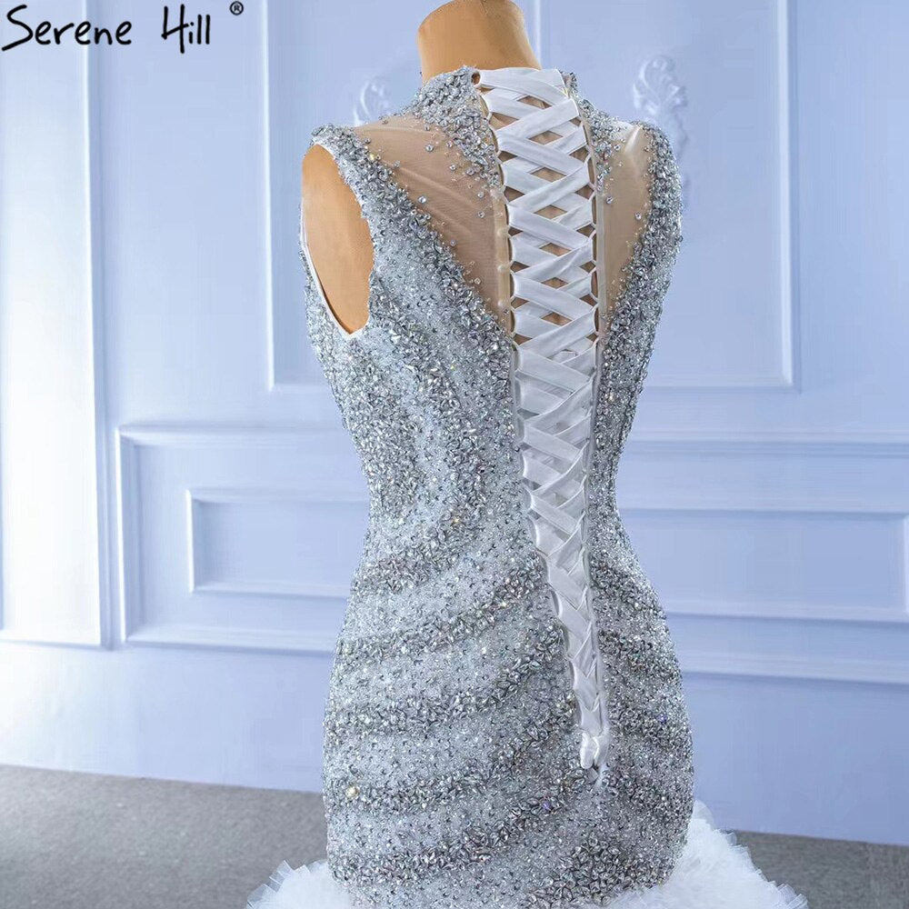 Grau Weiß Meerjungfrau Hochzeit Kleider 2025 Luxus Perlen Rüschen Elegante Braut Kleider HM67295 Nach Maß 