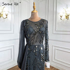 Grey With Overskirt Mermaid Evening Gowns Dresses Luxury Beaded Elegant  For Woman Party LA71066