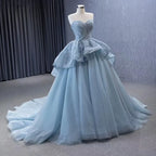 Vestido de novia de alta gama, hecho a medida, gris azul, sin tirantes, con cordones y cuentas, de lujo, HM231064 