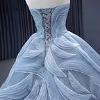 Vestido de novia de alta gama, hecho a medida, gris azul, sin tirantes, con cordones y cuentas, de lujo, HM231064 