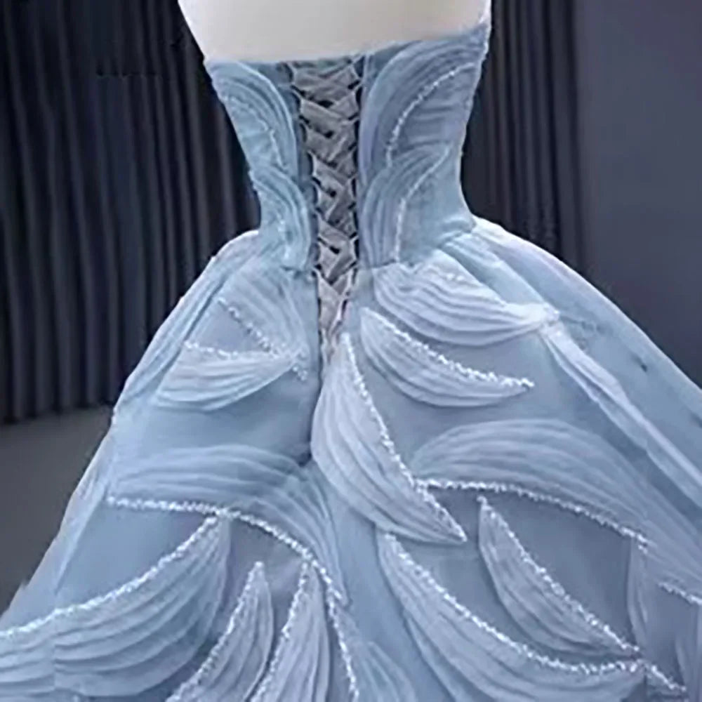 Vestido de novia de alta gama, hecho a medida, gris azul, sin tirantes, con cordones y cuentas, de lujo, HM231064 