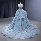 Vestido de novia de alta gama, hecho a medida, gris azul, sin tirantes, con cordones y cuentas, de lujo, HM231064 