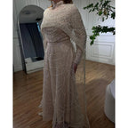 Hijab Muslim Nude A Line Long Cape Hijab Luxury Dubai Evening Dresses Gowns 2025 For Women Wedding Party LA72032B