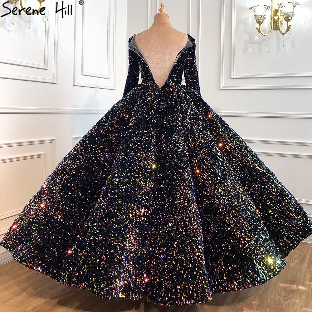 Indigo Blau Gold Luxus Hochzeit Kleider 2025 Pailletten Lange Ärmel Braut Kleid Plus Größe Frauen HA2466 Nach Maß 