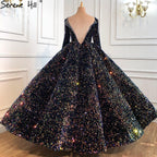 Indigo Blau Gold Luxus Hochzeit Kleider 2025 Pailletten Lange Ärmel Braut Kleid Plus Größe Frauen HA2466 Nach Maß 