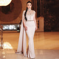 Elfenbein High Neck Cape Sleeve Meerjungfrau Abendkleider Perlen Elegante Kleider 2025 Für Frauen Hochzeit Party LA72045 