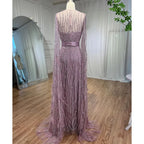 Ivory Mermaid Elegant Feathers Cape Sleeves Square Beaded Luxury Evening Dresses Gowns Caftan Marocain 2025 LA71748