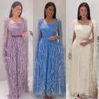Ivory Mermaid Elegant Feathers Cape Sleeves Square Beaded Luxury Evening Dresses Gowns Caftan Marocain 2025 LA71748