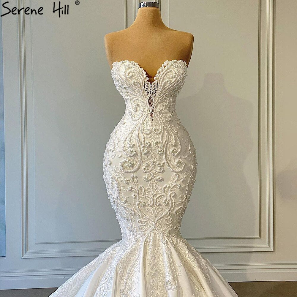 Elfenbein Meerjungfrau Elegante Brautkleider Kleider 2025 Satin Perlen Perlen High-end-Brautkleid HA2508 
