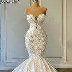 Elfenbein Meerjungfrau Elegante Brautkleider Kleider 2025 Satin Perlen Perlen High-end-Brautkleid HA2508 