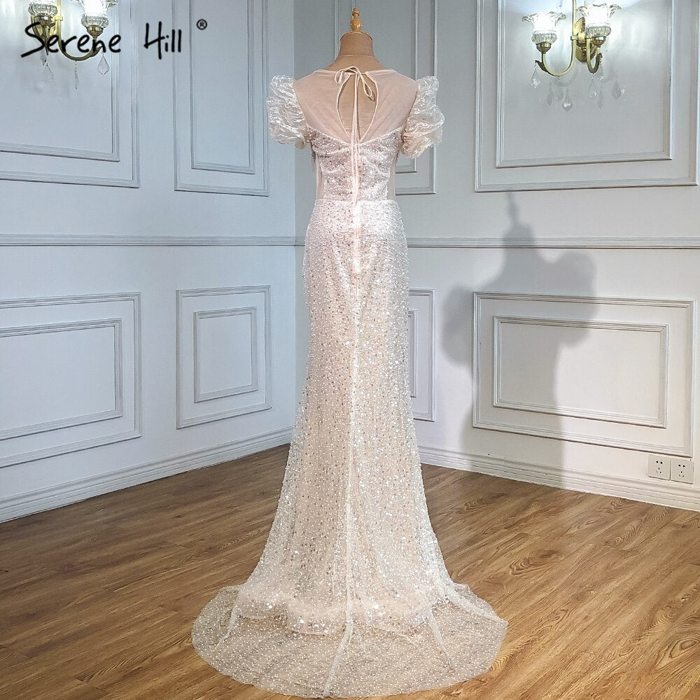 Elfenbein Puffärmel Meerjungfrau Abendkleider Kleider 2025 Perlen Elegante Luxus Für Frauen Party LA71300 