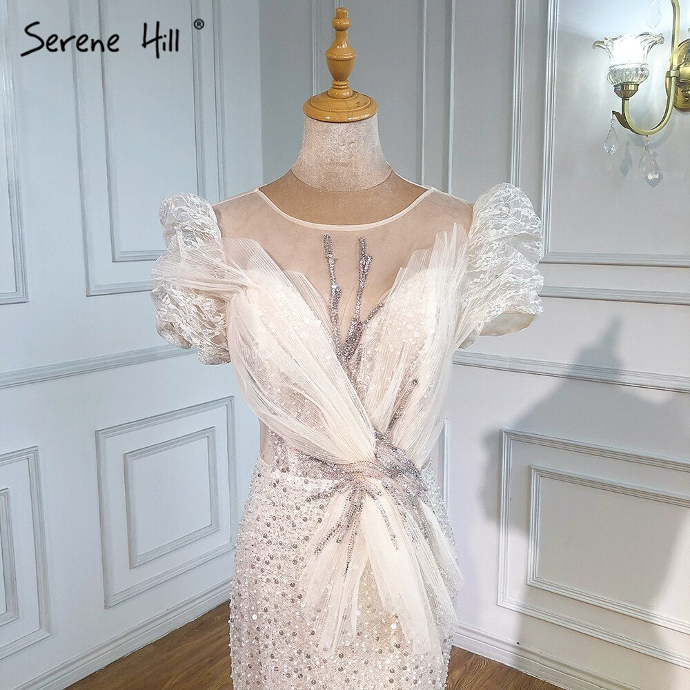 Elfenbein Puffärmel Meerjungfrau Abendkleider Kleider 2025 Perlen Elegante Luxus Für Frauen Party LA71300 
