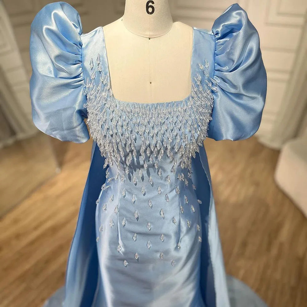 Elfenbein Satin Meerjungfrau Liebsten Puff Ärmeln Kristall Perlen Abendkleider Kleider Für Frauen Hochzeit Party 2025 LA72217 