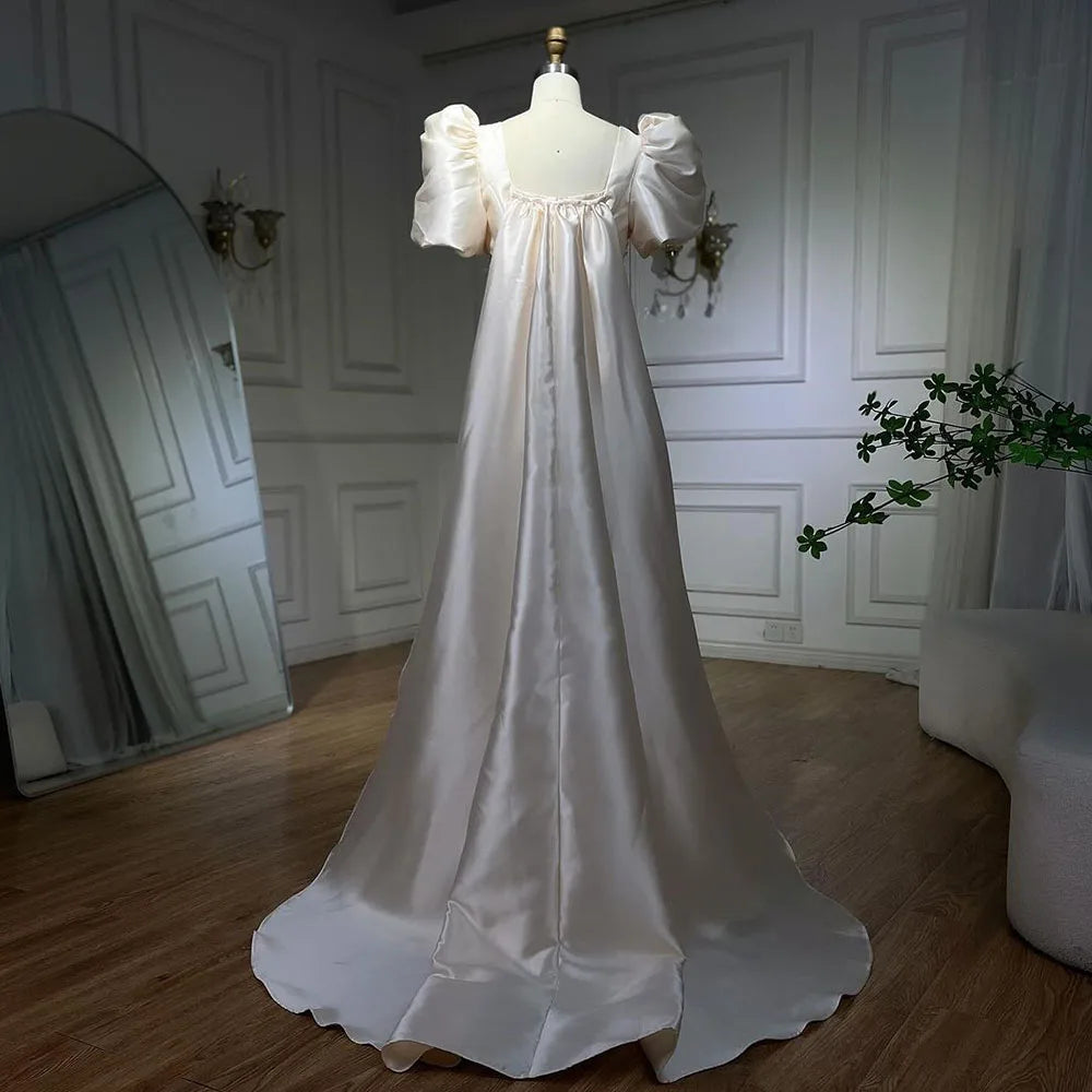 Elfenbein Satin Meerjungfrau Liebsten Puff Ärmeln Kristall Perlen Abendkleider Kleider Für Frauen Hochzeit Party 2025 LA72217 