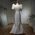 Elfenbein Satin Meerjungfrau Liebsten Puff Ärmeln Kristall Perlen Abendkleider Kleider Für Frauen Hochzeit Party 2025 LA72217 