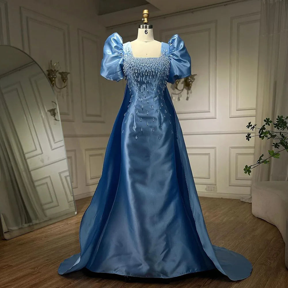 Elfenbein Satin Meerjungfrau Liebsten Puff Ärmeln Kristall Perlen Abendkleider Kleider Für Frauen Hochzeit Party 2025 LA72217 