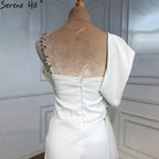Ivory Satin Split Evening Dresses Gowns 2025 One Shoulder Beading Sexy For Women Party LA70886