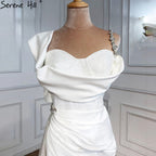 Ivory Satin Split Evening Dresses Gowns 2025 One Shoulder Beading Sexy For Women Party LA70886