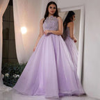 Vestido de noche elegante, festoneado, sin tirantes, color lila, corte A, sexy, con cuentas, para mujer, boda, fiesta, LA71643 