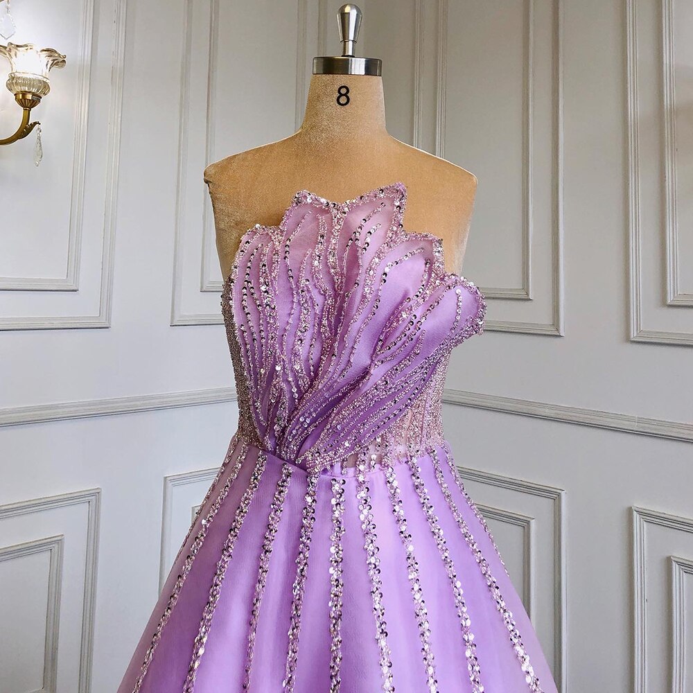 Vestido de noche elegante, festoneado, sin tirantes, color lila, corte A, sexy, con cuentas, para mujer, boda, fiesta, LA71643 