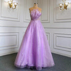 Vestido de noche elegante, festoneado, sin tirantes, color lila, corte A, sexy, con cuentas, para mujer, boda, fiesta, LA71643 