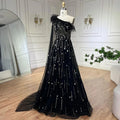 Vestido de noche de lujo color lila, corte A, un hombro, mangas capa, plumas y cuentas, para mujer, fiesta de boda LA72503A 
