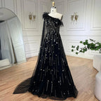 Vestido de noche de lujo color lila, corte A, un hombro, mangas capa, plumas y cuentas, para mujer, fiesta de boda LA72503A 