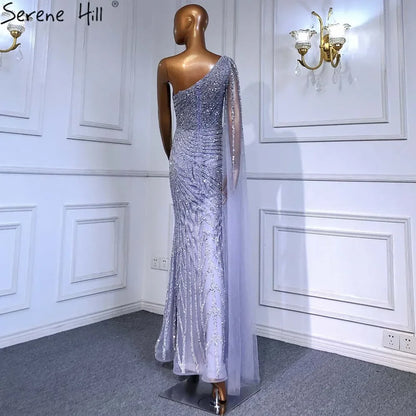 Lilac High Split Mermaid Elegant One Shoulder Evening Dresses Gowns Luxury Beaded 2025 For Women Party LA71493