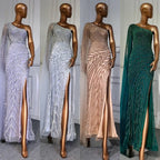 Lilac High Split Mermaid Elegant One Shoulder Evening Dresses Gowns Luxury Beaded 2025 For Women Party LA71493