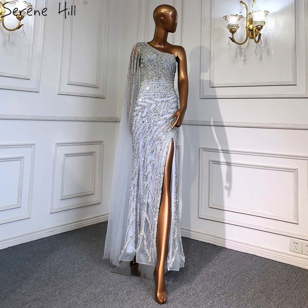 Lila High Split Mermaid Elegante Sexy Eine Schulter Abendkleider Kleider Luxus Perlen 2025 Für Frauen Party LA71493 