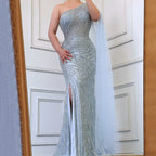 Lila High Split Mermaid Elegante Sexy Eine Schulter Abendkleider Kleider Luxus Perlen 2025 Für Frauen Party LA71493 