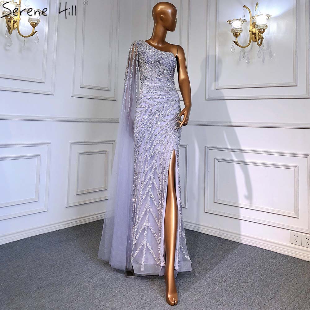 Lila High Split Mermaid Elegante Sexy Eine Schulter Abendkleider Kleider Luxus Perlen 2025 Für Frauen Party LA71493 